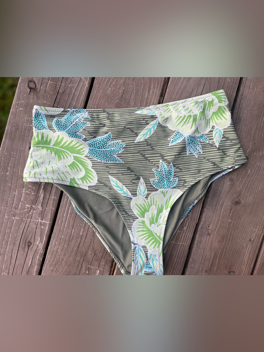 aerie Olive Green High-Waist Floral Bikini Bottoms